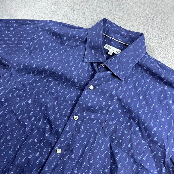 Peter Millar Other - Peter Millar Mens Large Blue Guitar Bottle Print Short Sleeve Button Down Shirt